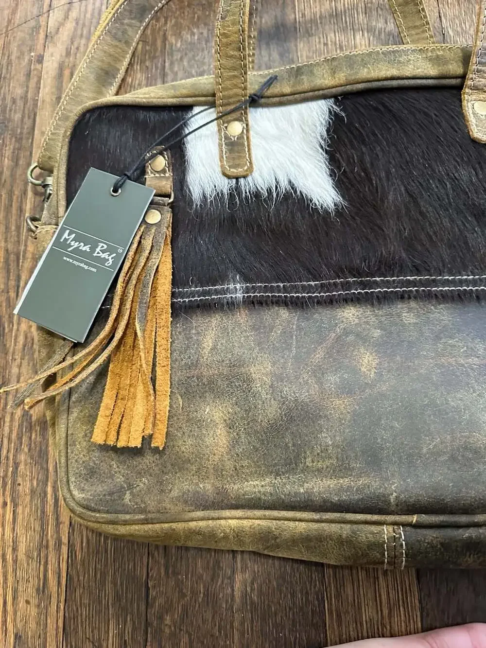New Myra Bag Sombre Hues Leather and Cowhide Laptop Bag Boho Western Farm